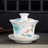 HMLOVE Mutton-fat Jade White Porcelain Sancai Gaiwan Color Enamel Cover Bowl Lid Saucer Handmade Tea Tureen Teaware Sets 160ML