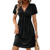 Women's Fashion Casual Twisted V-Neck Short Sleeve Solid Color Dresses