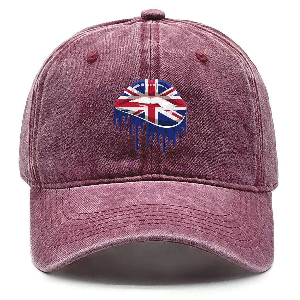 UK Flag Lippenabdruck Snapback Sonnenhut, Patriotische Papa-Kappe Lässig Unisex Sonnenschutz Gemütlich Verstellbare Baseballkappe