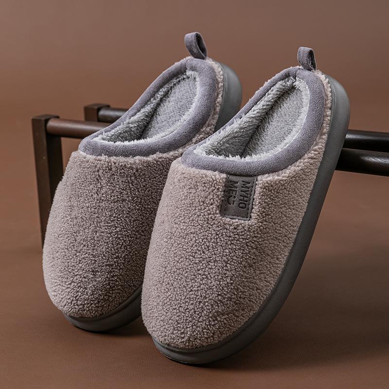 Winter Lamb Wool Cotton Slippers Indoor Home Non-slip Velvet Warm Couple Plush Simple Cotton Drag