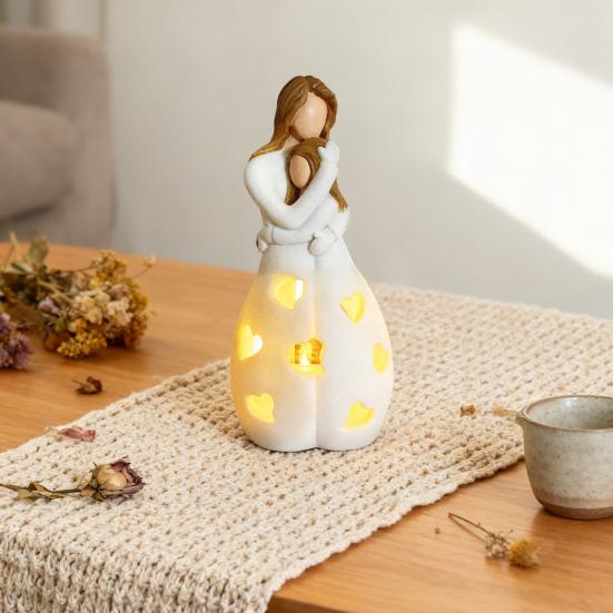 Candlestick Hollow Love Pattern LED Light Living Room Ambiance Lamp Warm Touch Resin Lamp Home Decor Mother Day Gift