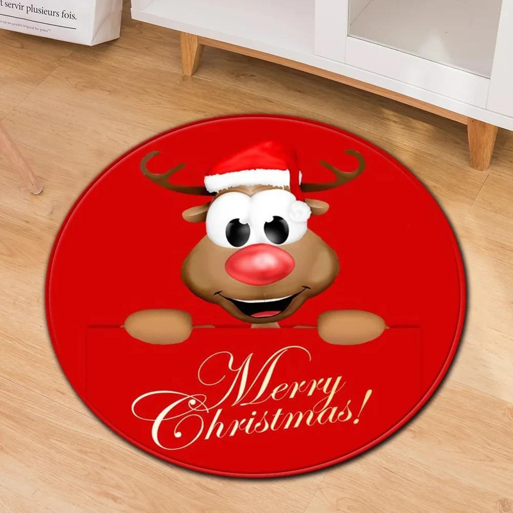 Santa Claus Round Carpet Christmas Theme Rug for Kids Teen New Year's Gift Living Room Bedroom Decor Anti-Slip Circle Floor Mat