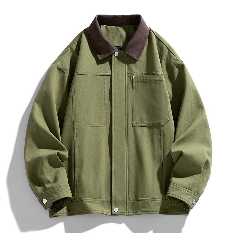 Lapel American Coach Jacket Men's Solid Color Vintage Jacket