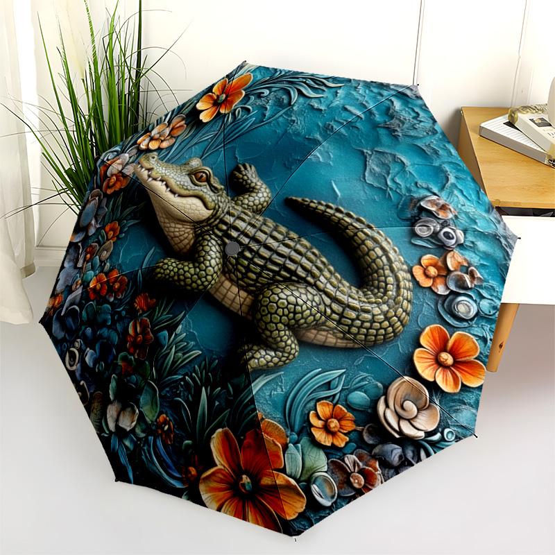 0106 Embossed Floral Animals  pattern, automatic folding umbrella, portable and foldable design, 8 ribs, a Christmas or birthday gift.