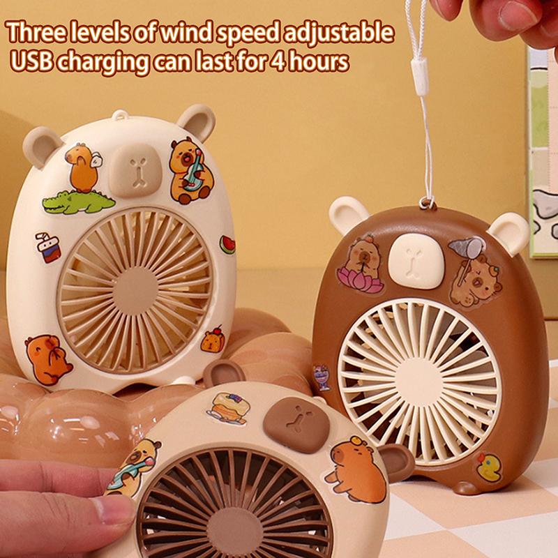 Roztomilá kapybara mini přenosný ventilátor ruční malý ventilátor USB nabíjení 3 rychlosti ruční ventilátor vhodný pro kancelář venkovní cestování kempování