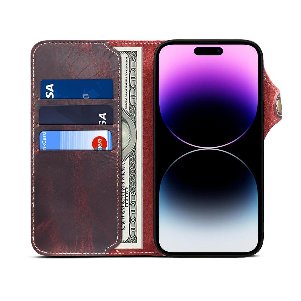 Prémiové olejové voskované kožené pouzdro S26 na telefon iPhone 17 Pro Max/16 Plus