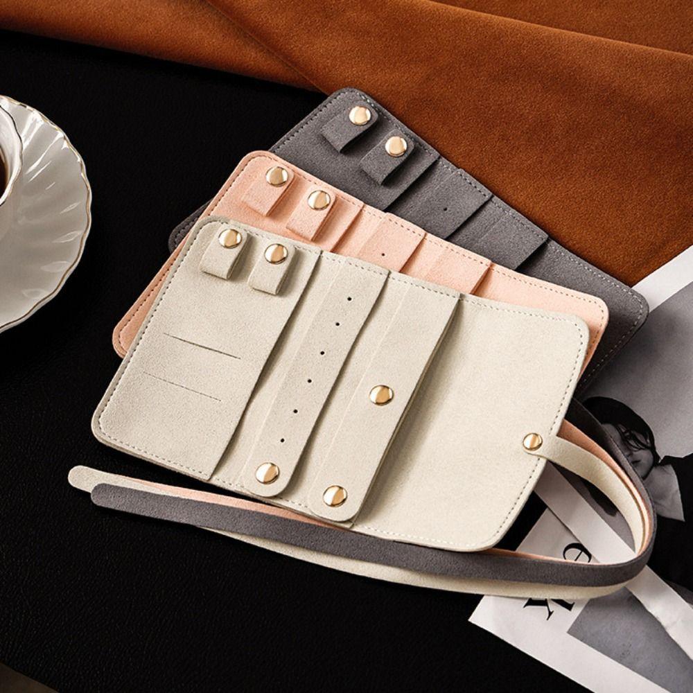 Roll Up Design Jewelry Storage Bag PU Leather Ring Holder Durable Jewelry Roll Bag  Travel Use