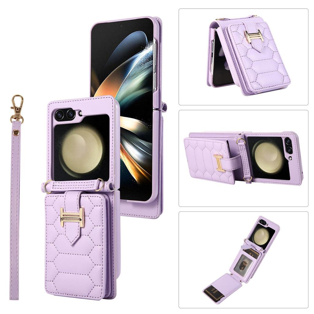 Z FLIP5 Small Diamond Color Matching Crossbody Phone Case with Card Holder.