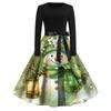 Women's Fashion Round Casual Slim Fit Christmas Print Large Swing Long Sleeve Dress