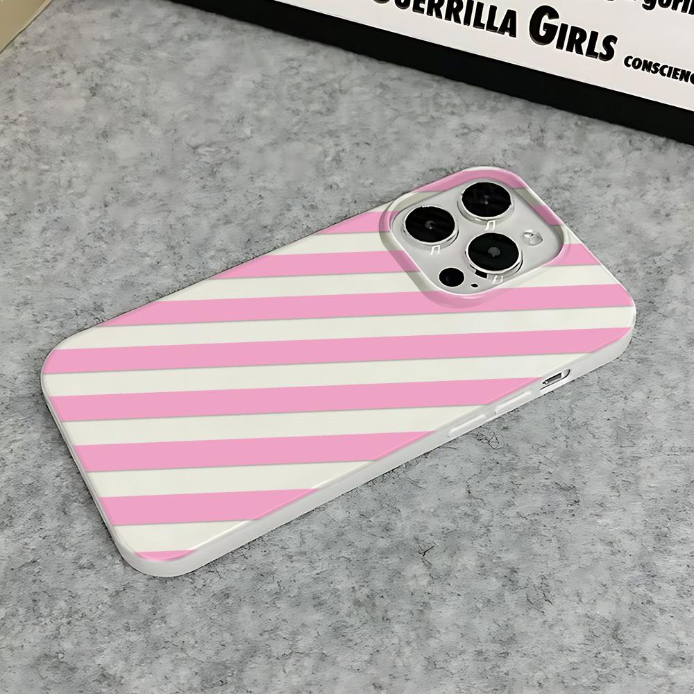 Pink White Oblique Stripe Soft Tpu Case For Iphone 11 12 13 14 15 Plus 16 17 Pro Max 17Air Shockproof Anti-Fall Slim Back Cover