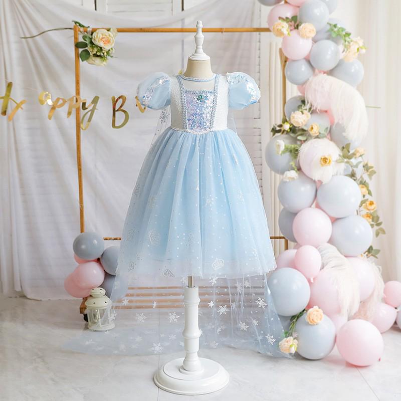 Girls' Puff Sleeve Mesh Princess Dress – Fashionable Summer Style
