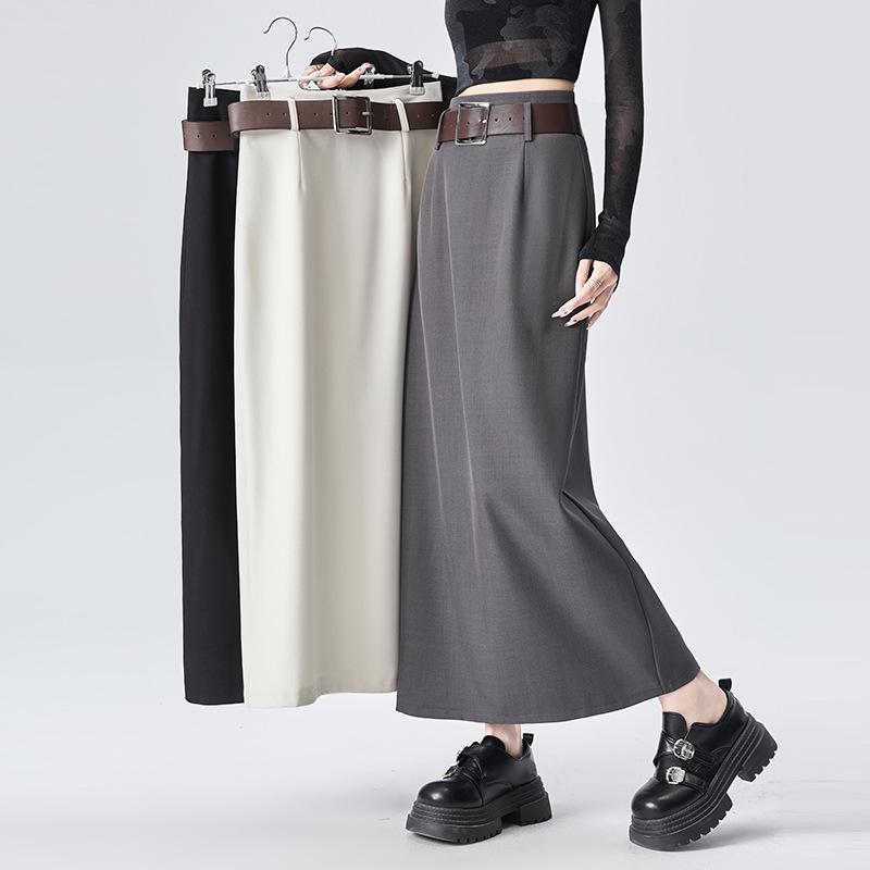 2026 Spring Women's Drapey Slimming High Waist A-Line Skirt with Belt