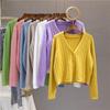 Frühlings- und Herbst-Kurzoutfit Locker Langärmliger V-Ausschnitt-Pullover Gestrickter Pullover Dünne Strickjacke Mantel Damenoberteil