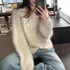 Women's Retro Cable Knit Wool Cardigan with Double Zipper