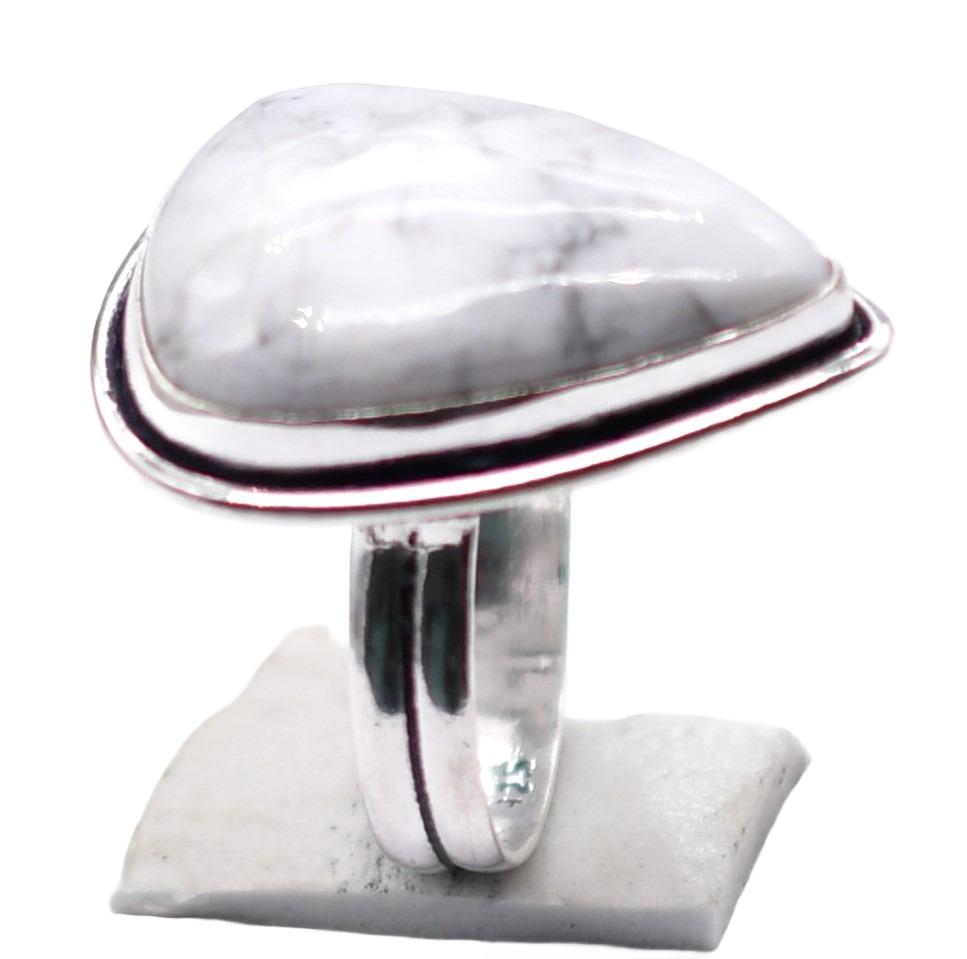Howlite Natural Gemstone Antique Silver Plated Ring US Size-8 R 5278
