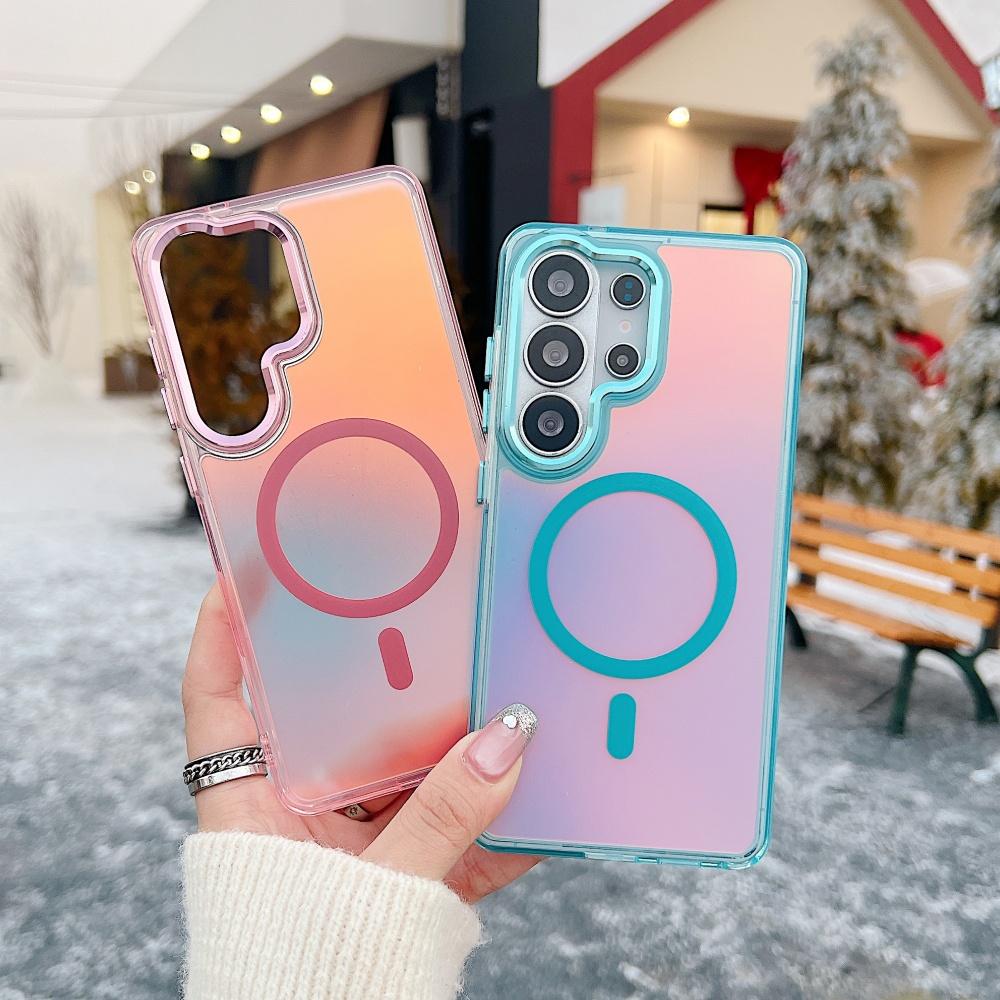 Gradient Dazzling For MagSafe Case For Samsung S25 S24 Ultra S25Edge FE S26 Ultra A56 A55 A36 5G A17 Metal Lens Hard PC Cover