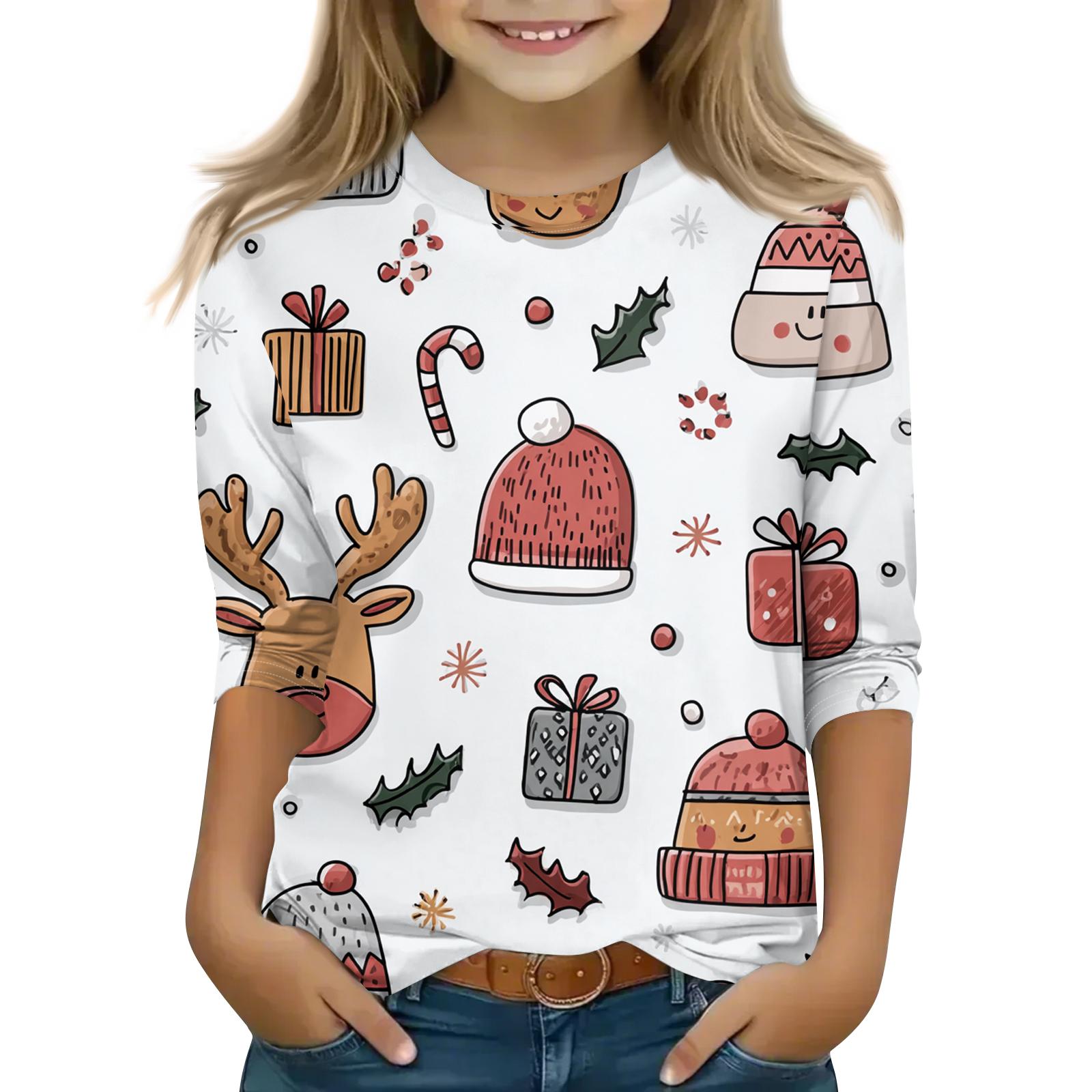 

Children s 3/4 Sleeve Round Neck Top Christmas Tree Printed Everyday Casual Top 160 белый