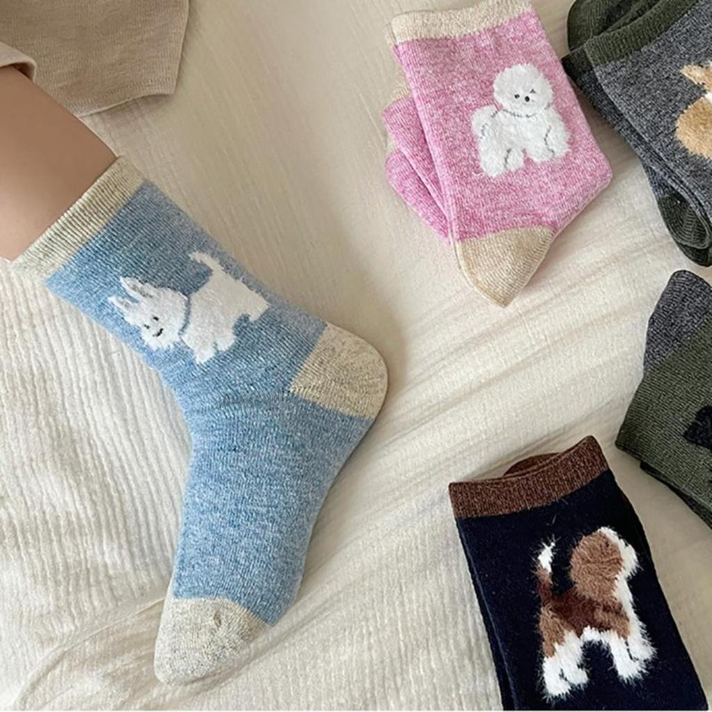 Cartoon Socks, Animal Socks, Women's Socks, Autumn and Winter Socks, Warm Socks, Thick Velvet Socks, Mid Length Socks