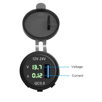 Zásuvka nabíječky do auta QC3.0 s voltmetrem ampérmetrem 12V/24V vodotěsná zásuvka pro rychlé nabíjení pro motocykl, námořní loď