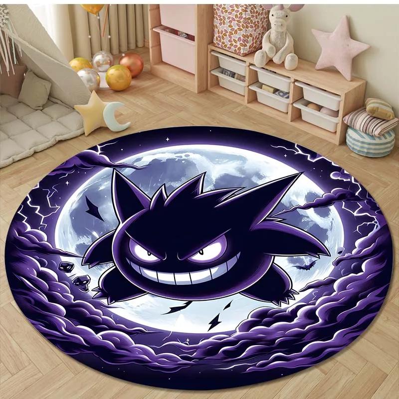 1PC Japanese Games P-Pokemon G-Gengar Print Round Carpet Rug for Living Room Bedroom Carpet Flannel Non-slip Rugs Gift Potdemiel