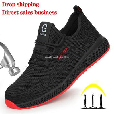 Chaussures de sécurité pour hommes à la mode Baskets à embout en acier à mailles aérées Chaussures de travail Bottes de sécurité respirantes pour hommes résistantes à la perforation Dropshipping Chaussures de sécurité