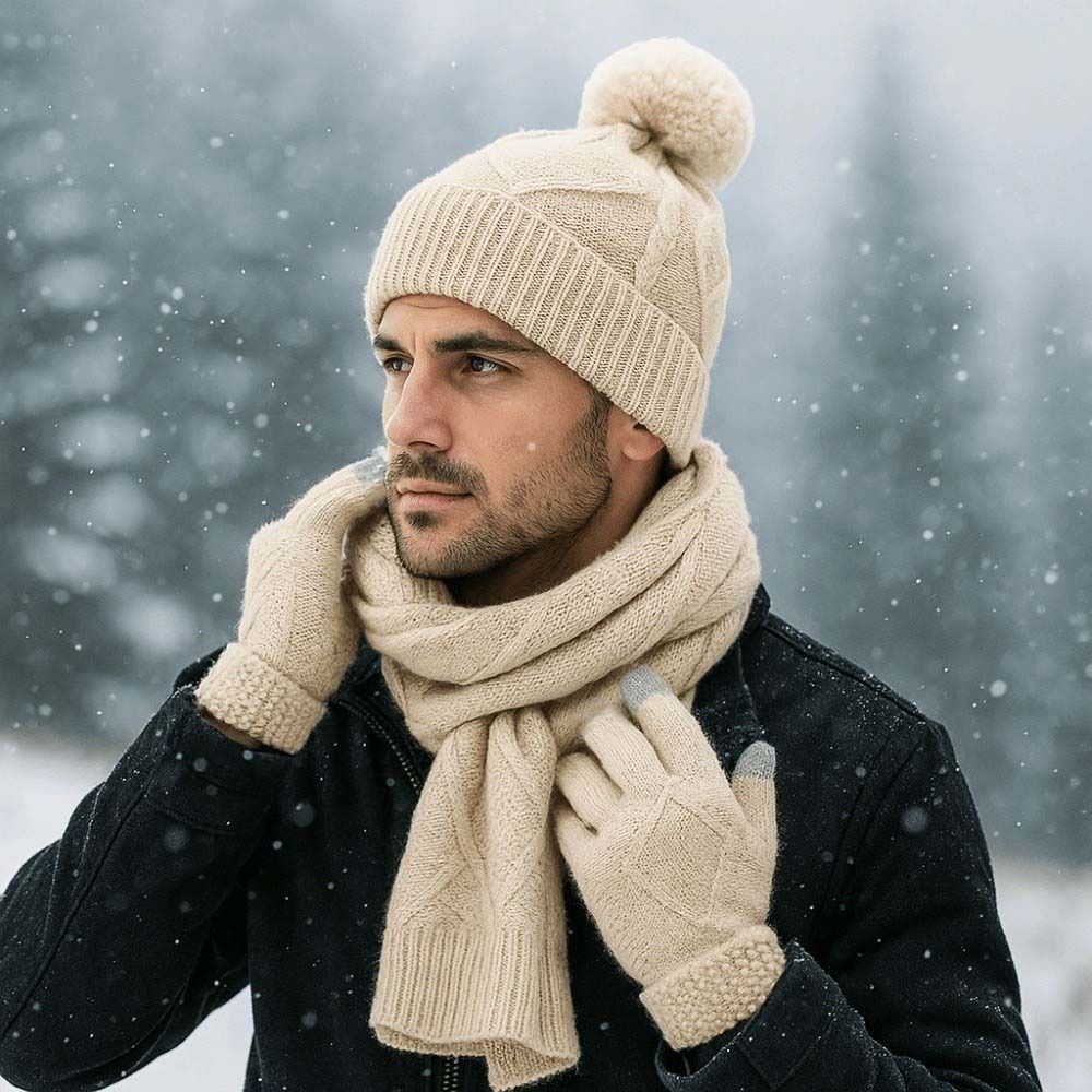 Warm Scarf and Hat Set Woolen Hat Yarmulke Pullover Cap Outdoor