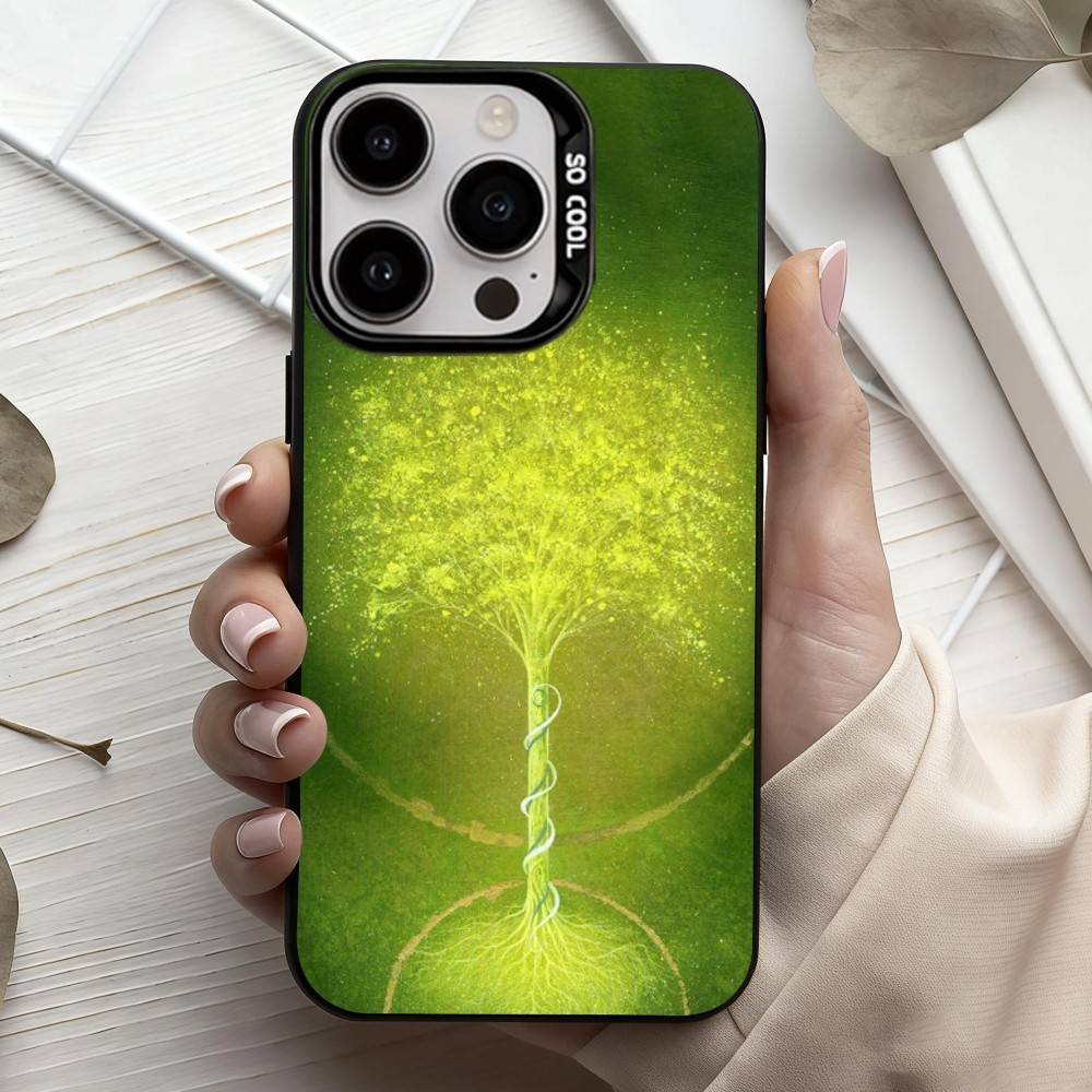 

W-World L-Life Tree Mobile Phone Case For iPhone17,16,15,14,13,12,11 Plus,Pro Max Black Candy Silver Plated Cover iPhone12PROMAX