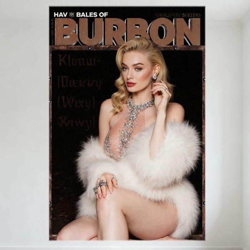 

ЖЕСТЯНАЯ ВЫВЕСКА DORA Сексуальная Гламурная Винтажная Обложка Журнала BURBON Жестяная Вывеска Женщина с Меховой Накидкой Украшения Роскошь Декор Стены Домашнего Кафе Бара Металлическая Po 20x30cm（7.8x11.8inch）