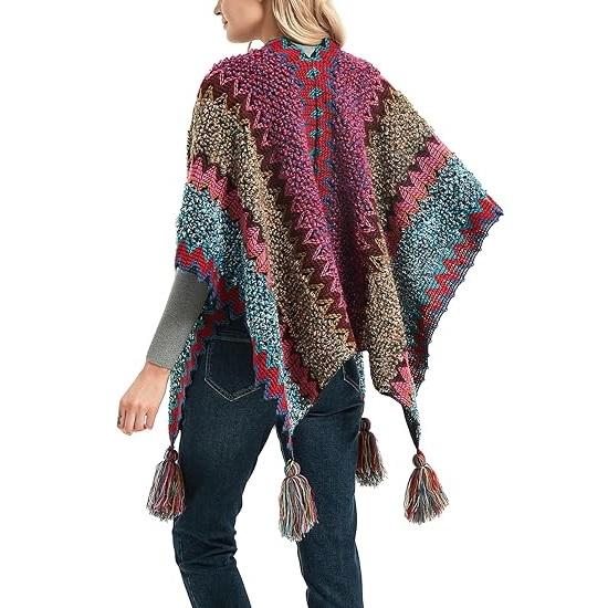 Shawl Wraps for Women Boho Knit Poncho Ladies Rainbow Casual Loose Striped Fringe Blanket Scarf