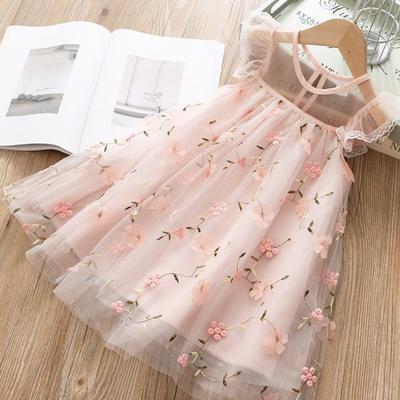Children's Sweet Flower Mesh Dress Summer Girls Vest Princess Dress