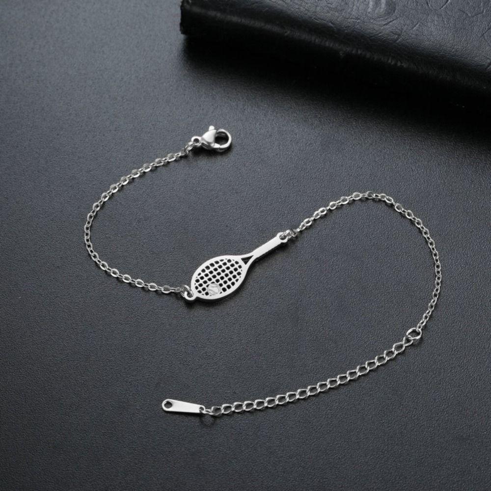 Sport Style Tennis Racket Bangle Stainless Steel Weave Rope Bracelet Sporty Accessories