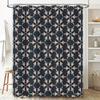 Modern Floral Bath Curtain Set Navy White Geometric Pattern Shower Curtain with Metal Eyelets for Bathtub Decor