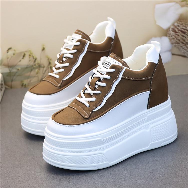 

Мода 12 см Синтетическая Натуральная Кожа Белый Роскошный Дизайнерский Кроссовок Женский Осень Весна Ковбойская Платформа Клиновидная Высокая Брендовая Обувь 36 коричневый