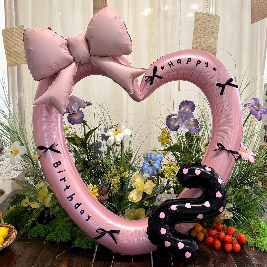 40 Inch Pink Heart Foil Balloon Black Digital Aluminum Birthday Party Decor Baby Shower Girls Gift for Wedding Baby Shower Prop