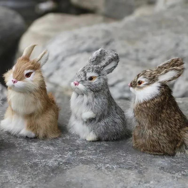Simulated Rabbit Animal Model Miniature Ornament Home Decoration Crafts Simulated Animal Rabbit Fur Gift Statues Wholesale