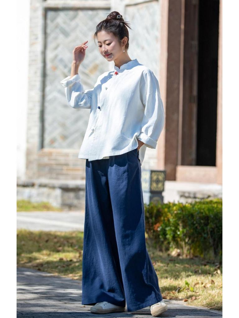 Pantaloni largi din bumbac-in de stil Hong Kong: Modă de primăvară și vară pentru femei plinute, la modă, confortabilă, care întinerește