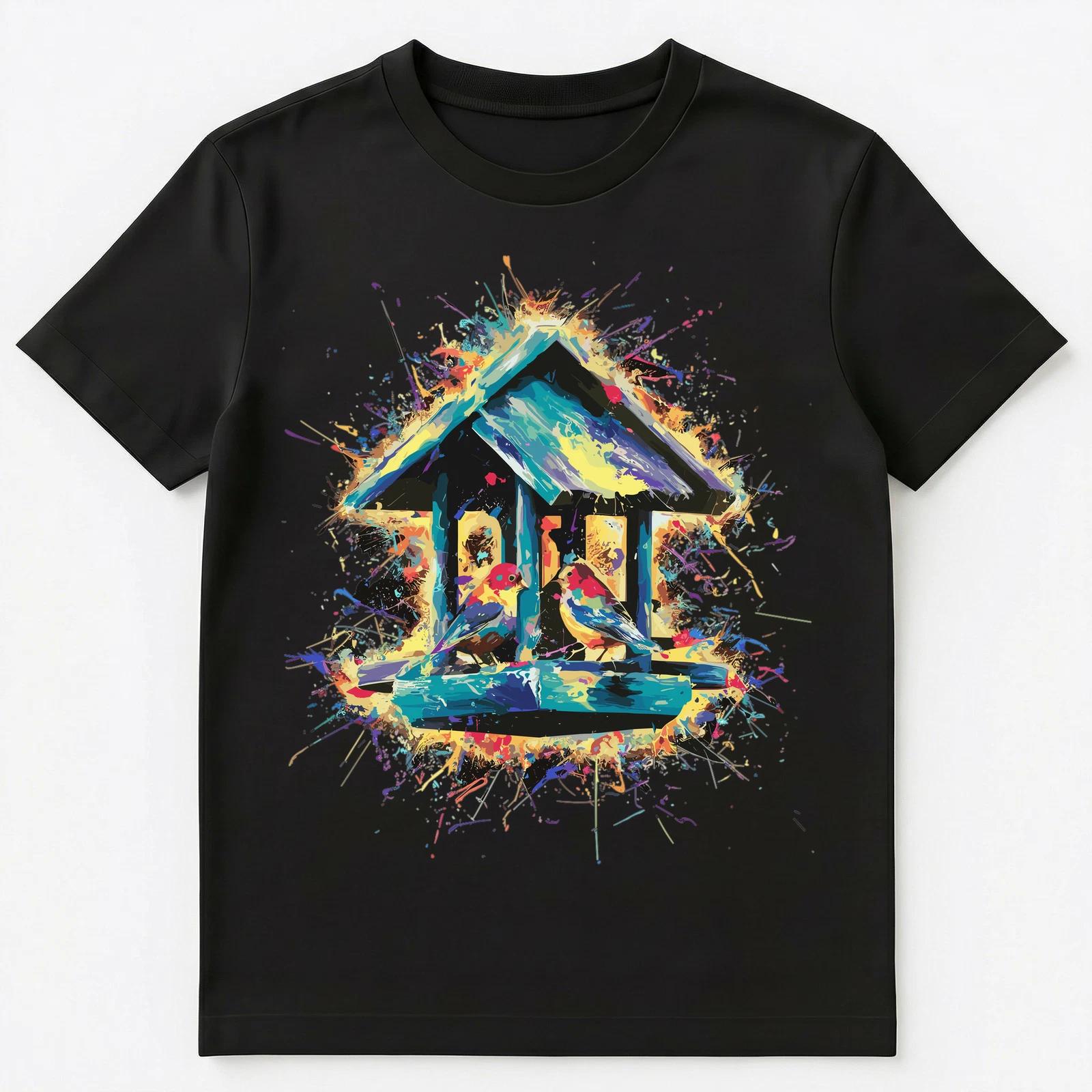 

Colorful Paint Splash Bird Feeder Art Graphic Unisex T-Shirt 4XL