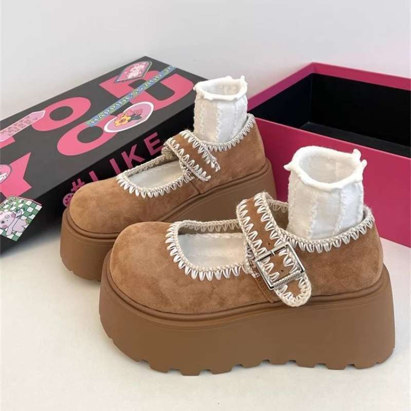 Retro round head small man thick sole height increase Mary Jane shoes women's spring 2025 fashion versatile loafer single shoes