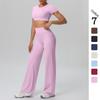 Women's Cross-Strap Sports T-Shirt & High-Waist Wide-Leg Yoga Pants Set