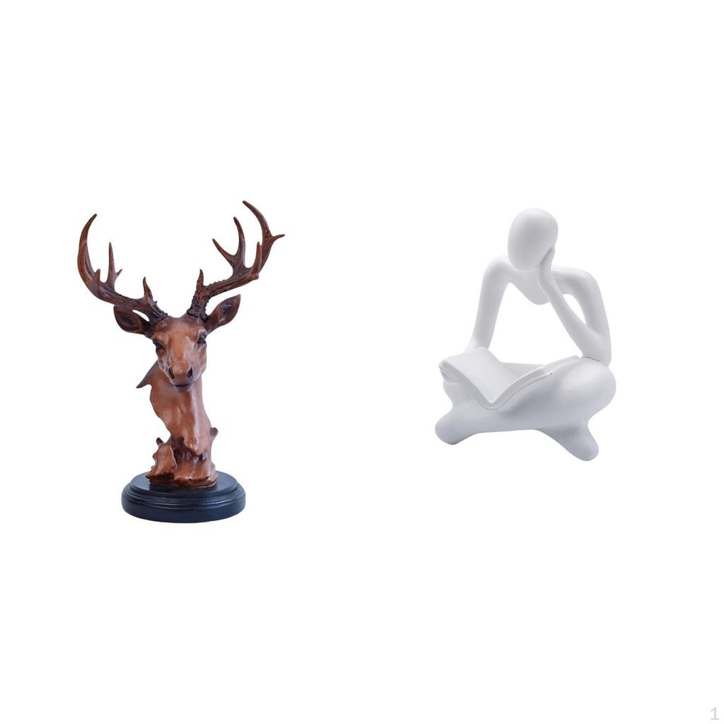 Deer Head Abstract Thinker Ornament Figurine Craft Animal Statue Home Decor Decorative Adornment