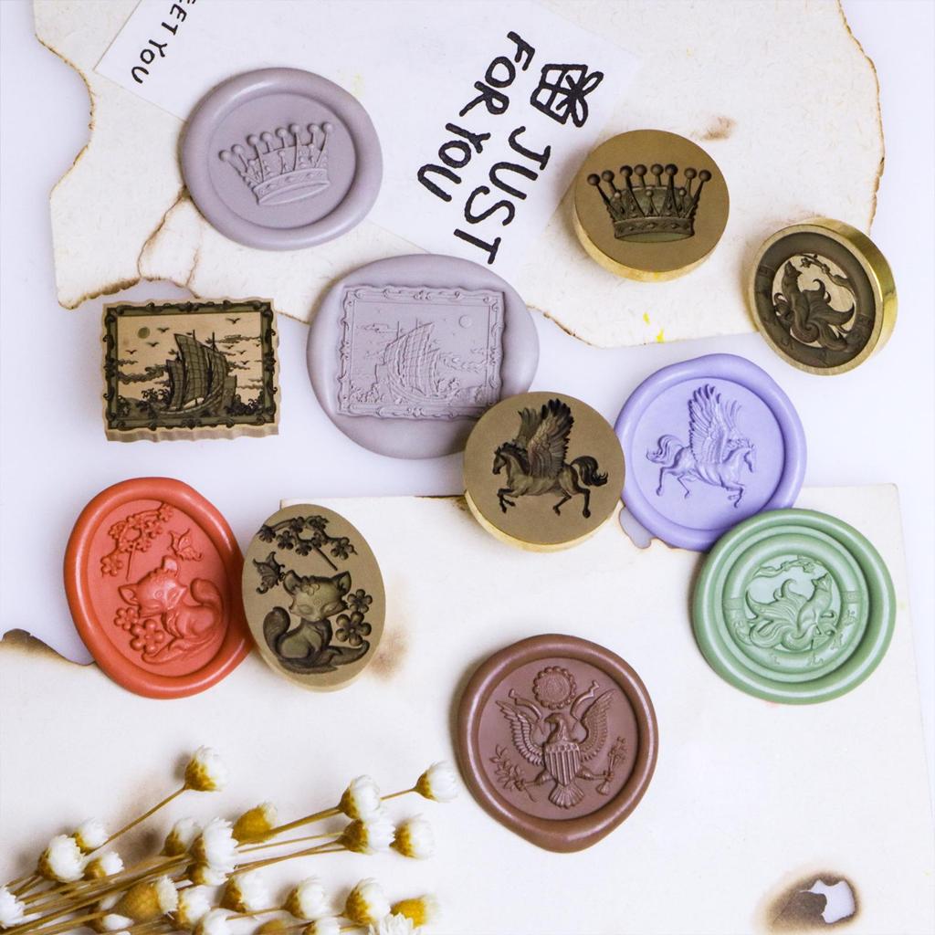 Three-Dimensional Engraved Brass Wax Seal Stamp Head with Frosted Irregular Multi-Layer Design