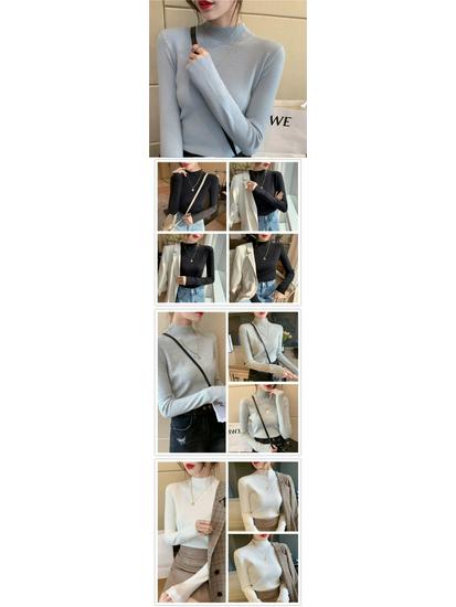 Women's Slim-Fit Solid Color Long-Sleeve Half-High Neck Sweater