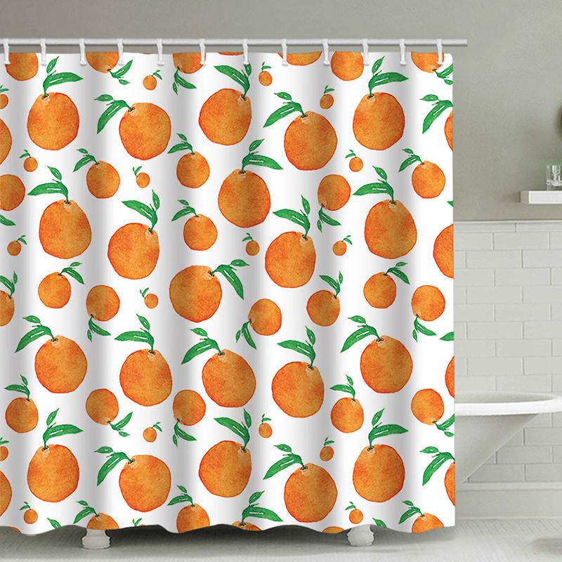 Fresh Fruit Orange Shower Curtain with Hooks Waterproof Polyester Bathroom Curtain Watercolor Bath Curtain for Bathroom Decor