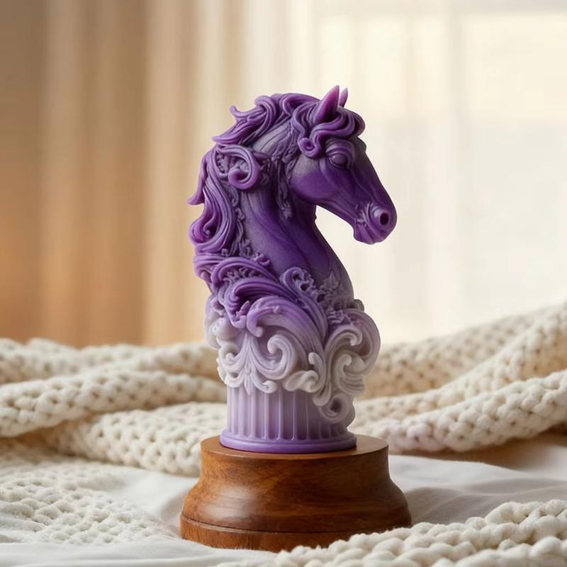 Classical Horse Head Scented Candle Mold Lion King Totem Roman Pillar Silicone Mold DIY Relief Wax Craft Maker for Home Decor