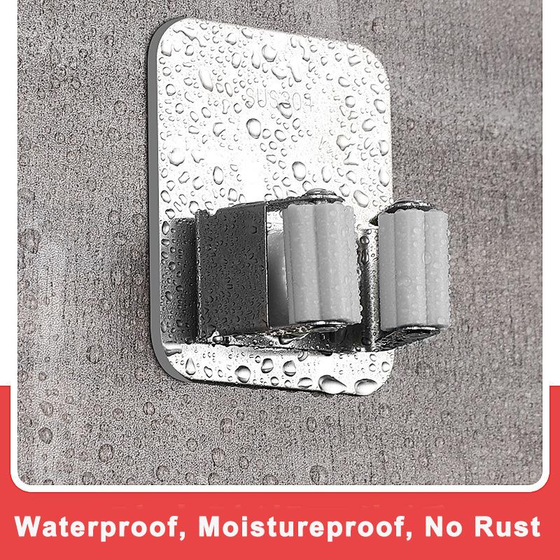 304 Stainless Steel Mop Holder Wall Mounted Adhesive Multi-Purpose Hooks Household Storage Organizer Rack Broom Hanger Stick