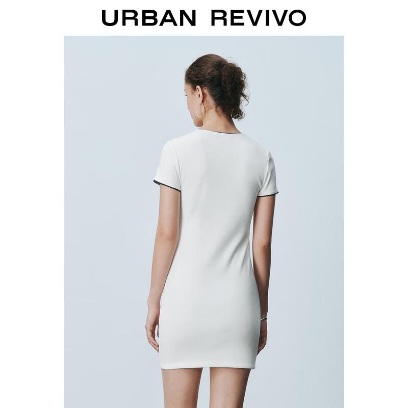 UR 2025 Summer Women's Color-block Bow Short Sleeve Dress