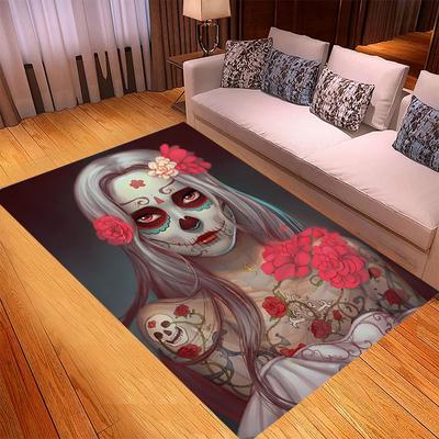 Alfombra con Impresión HD del Día de Muertos Mexicano, Alfombra para Sala de Estar Dormitorio Sofá Felpudo Decoración Juego para Adultos Alfombrilla Antideslizante para Suelo Alfombra