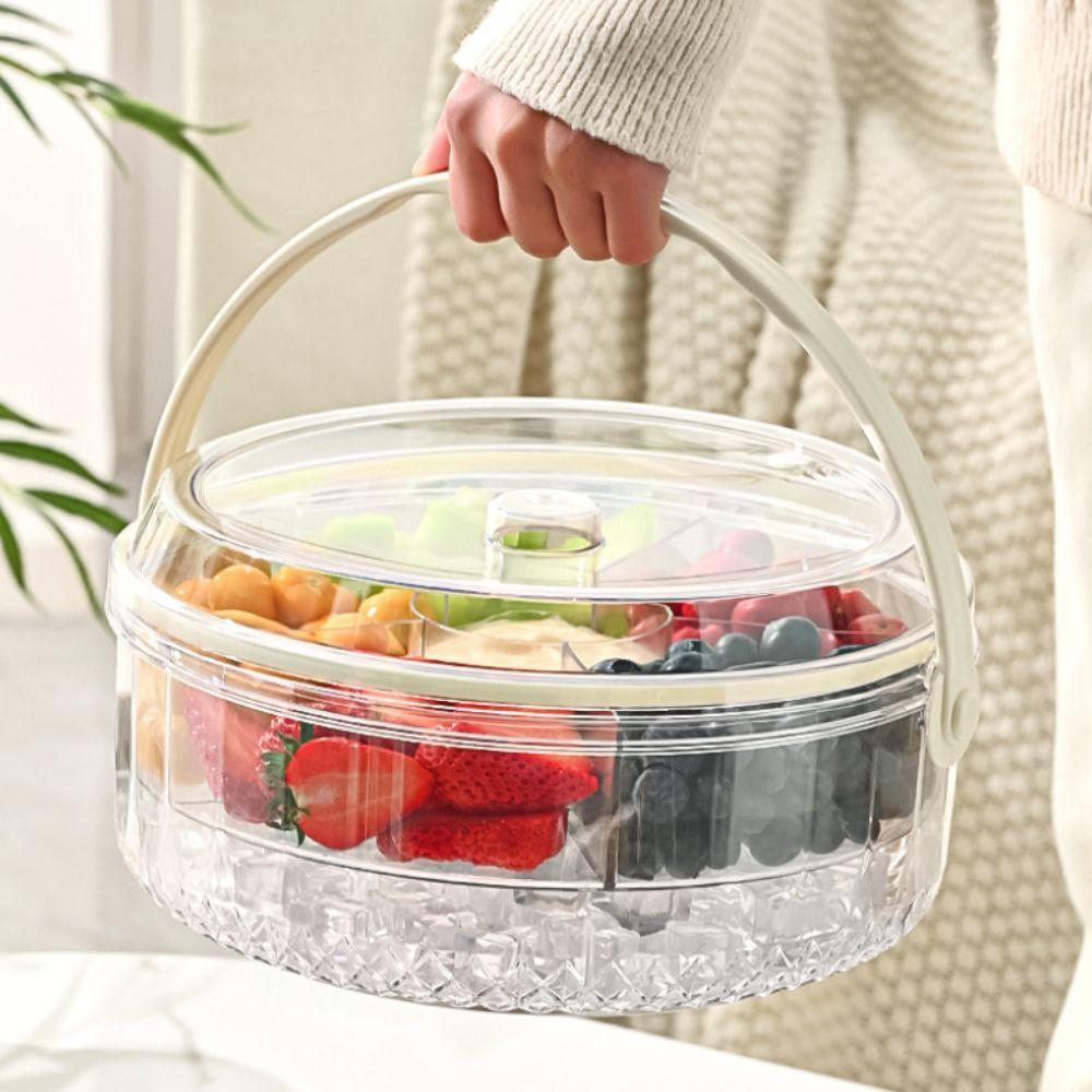 Foldable Handle Fruit Storage Container Divided Living Room Serving Tray  Summer