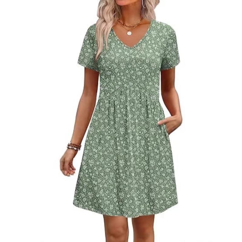 IHUASU Fashion Summer Spring Short Sleeve V-Neck Casual Dresses Unique Design
