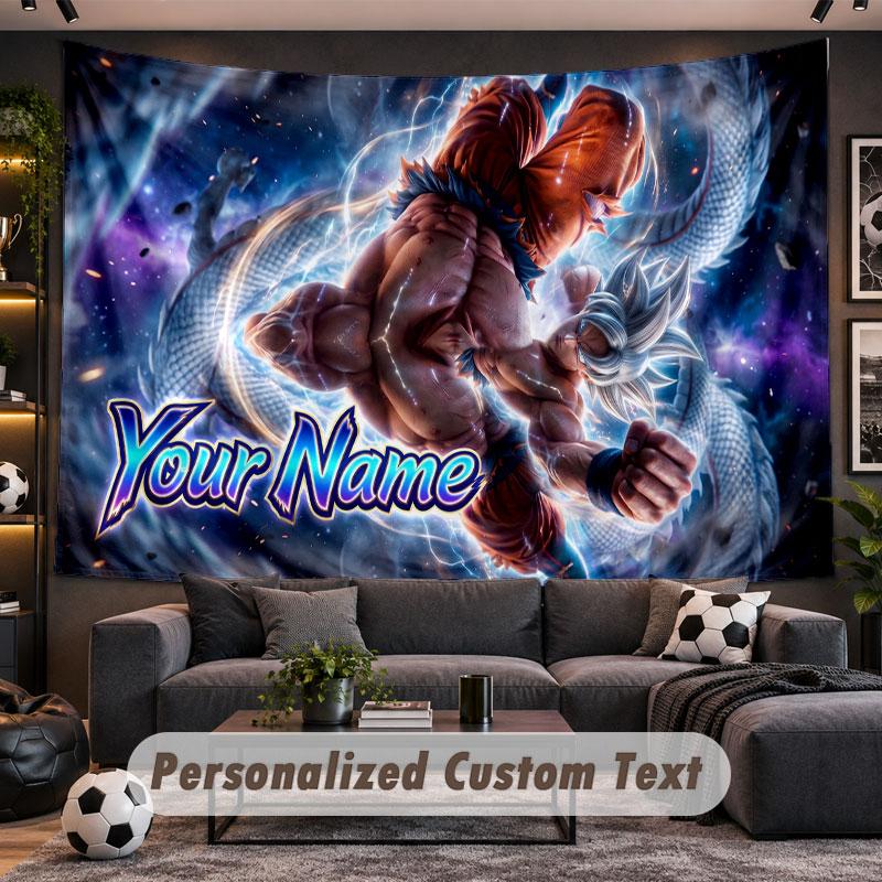 Wall Hanging Tapestry Custom NameDragon Ball Pattern Personalized Printed Fabric Wall Decor